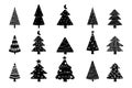 Set of Christmas trees hand drawn in black and white Royalty Free Stock Photo