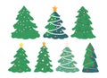 Set of Christmas Trees, Isolated Pines Collection for Greeting Card, Invitation. New Year and Xmas, Traditional Fir-Tree Royalty Free Stock Photo