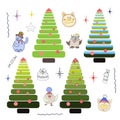 Set of Christmas trees piglets toys