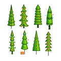 Set of Christmas trees, pines icons in flat style, bright graphics for design of greeting cards and invitations to New Royalty Free Stock Photo