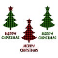 Set of Christmas trees with plaid ornament. Holiday phrases. Vector illustrations Royalty Free Stock Photo