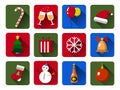 Set of Christmas vector icons. Flat with long shadows .