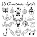 Set of 16 Christmas vector objects. Collection for creating Christmas patterns, backgrounds and illustrations.