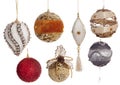 Set of Christmas vintage festive decorations isolated on white Royalty Free Stock Photo
