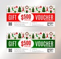 Set of Christmas voucher template with flat holiday icons. Vector illustration. New Year concept. Season Greetings. Royalty Free Stock Photo