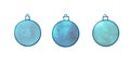 Set of Christmas watercolor blue tree balls. New year and Christmas line art, doodle, sketch, hand drawn Royalty Free Stock Photo