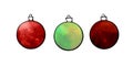 Set of Christmas watercolor red green tree balls. New year and Christmas line art, doodle, sketch, hand drawn Royalty Free Stock Photo
