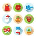 Set of Christmas Winter Circle Icons on White