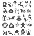 Set of Christmas Winter Flat Black Icons on White