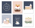 Set of Christmas and Winter Holidays Cards. Advent Wreath, Church and Lettering Signs. Vector Illustration Royalty Free Stock Photo