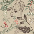 Set of christmas or winter plant motifs stylized as rustic linocut Royalty Free Stock Photo