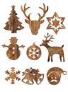 Set of christmas wood decorations isolate on white