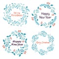 Set of Christmas wreaths, frames, borders with the words Merry Christmas Happy New Year