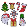 Set of christmases patches with sequins. Royalty Free Stock Photo
