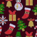 Set of christmases patches with sequins. Snowflake, candy, bell, Santa and other stickers. Royalty Free Stock Photo