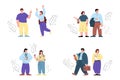 Chubby obese people with fat curvy figures, flat vector illustration isolated.