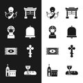 Set Church bell, Jesus Christ, Japan Gate, Traditional carpet, Christian cross, First communion symbols and building