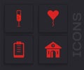 Set Church building, Glass of champagne, Balloon form heart and Clipboard with checklist icon. Vector