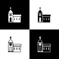 Set Church building icon isolated on black and white background. Christian Church. Religion of church. Vector Royalty Free Stock Photo