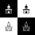 Set Church building icon isolated on black and white background. Christian Church. Religion of church. Vector Royalty Free Stock Photo