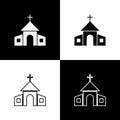 Set Church building icon isolated on black and white background. Christian Church. Religion of church. Vector Royalty Free Stock Photo