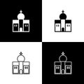 Set Church building icon isolated on black and white background. Christian Church. Religion of church. Vector Royalty Free Stock Photo