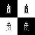 Set Church pastor preaching icon isolated on black and white background. Vector Illustration Royalty Free Stock Photo