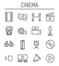 Set of cinema icons in modern thin line style.