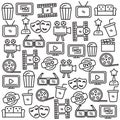 Set of cinema & movie related doodles vector illustration