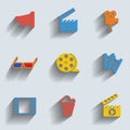 Set of 9 cinema web and mobile icons. Vector. Royalty Free Stock Photo