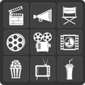 Set of 9 cinema web and mobile icons. Vector. Royalty Free Stock Photo