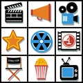 Set of 9 cinema web and mobile icons. Vector. Royalty Free Stock Photo