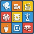 Set of 9 cinema web and mobile icons. Vector.