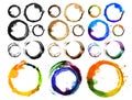 Set of circle acrylic and watercolor painted design element. Royalty Free Stock Photo