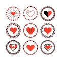 Set of circle border decorative hearts symbol patterns emblems and design elements Royalty Free Stock Photo