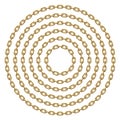 Set of circle frames made of golden chains. Vector template illustration