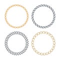 Set of Circle golden and silver chain frames Royalty Free Stock Photo