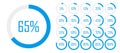 Set of circle percentage diagrams from 0 to 100 for web design, user UI interface or infographic - indicator with blue color. Royalty Free Stock Photo