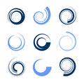 Set of Circle Spiral Design Elements. Abstract Blue Whirl Icons Royalty Free Stock Photo