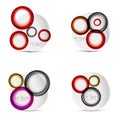 Set of circle web layouts - digital techno round shapes - web banners, buttons or icons with text. Glossy swirl color
