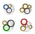 Set of circle web layouts - digital techno round shapes - web banners, buttons or icons with text. Glossy swirl color