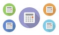 Set of circular illustrated icons of different colors with calculator and display on web pages Royalty Free Stock Photo
