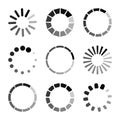 Set of circular loading icons, waiting signs. Progress bar for upload download round process. Vector Royalty Free Stock Photo