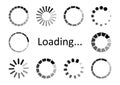Set of circular loading icons, waiting signs. Progress bar for upload download round process. Vector