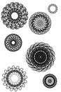 Set of circular and radial abstract mandalas, motifsration elements. Generative geometric and abstract art shapes