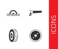 Set Circular saw blade, Electric circular, Tree rings and Hand icon. Vector Royalty Free Stock Photo