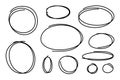 Set of circular scribbles outline doodle frames. Oval banner collection