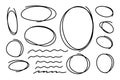 Set of circular scribbles outline doodle frames. Oval banner collection