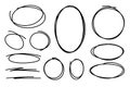 Set of circular scribbles outline doodle frames. Oval banner collection