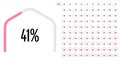 Set of circular sector hexagonal shape percentage diagrams from 0 to 100